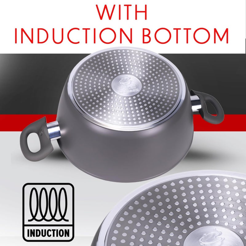 Wilson 7-Piece Cookware Set - Forged Aluminum with Induction Bottom, Includes 16cm Sauce Pan with Glass Lid, 24cm Frypan, 20cm Casserole with Lid, 24cm Casserole with Lid - Grey - Image 5